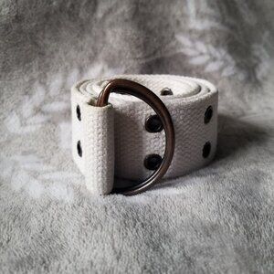 Y2K Women's Belt 33.75" White Grommet D-Ring Emo Scene Boho Fabric